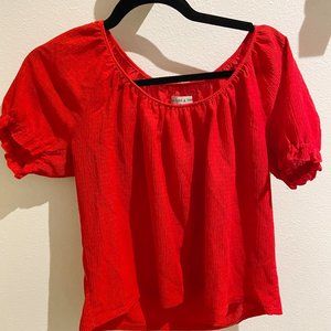 Madewell Red Puff Sleeved Top, Size Small